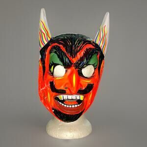 Vintage Ben Cooper Devil Halloween Mask Plastic 1960s-70s Neon Rainbow Horns